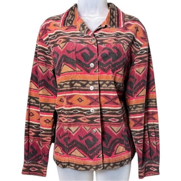 Chico’s Corduroy Shacket Size 1 Medium 90s Southwestern Aztec Ranchcore Prairie - Picture 1 of 10